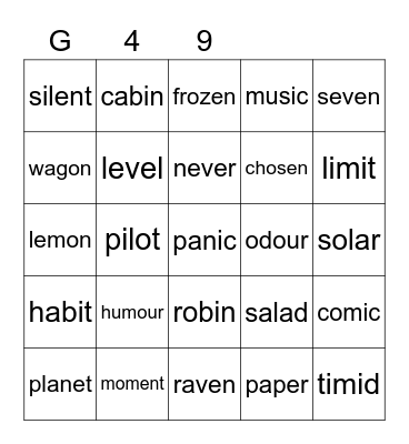Gold 49 Bingo Card