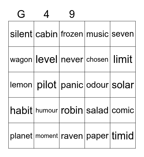 Gold 49 Bingo Card