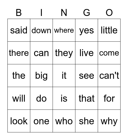 1G Power Words Bingo Card
