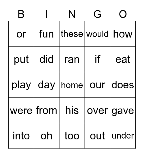 2G Power Words Bingo Card