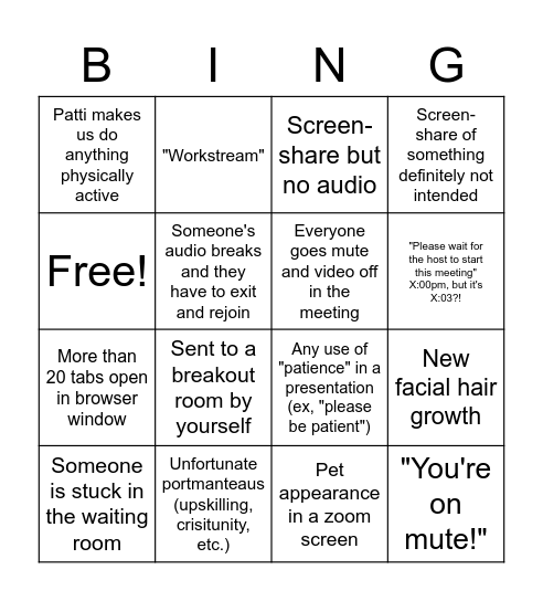 PAC Retreat BINGO Card