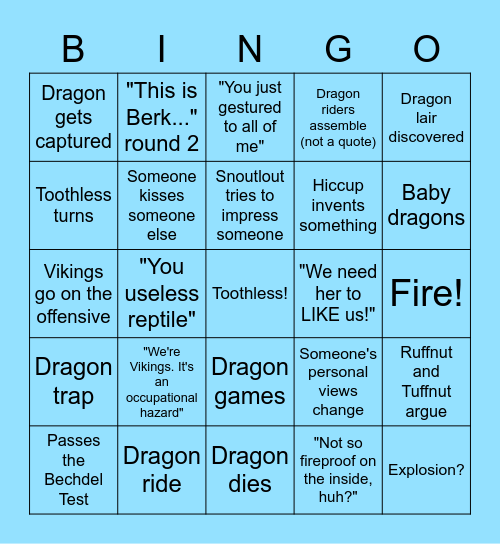 How to Train Your Dragon Bingo Card
