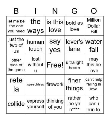 J+J Playlist Bingo Card