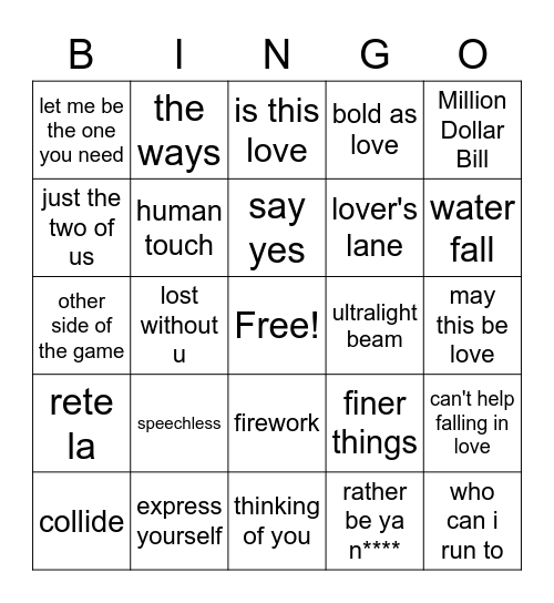 J+J Playlist Bingo Card