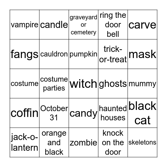 Halloween Bingo Card