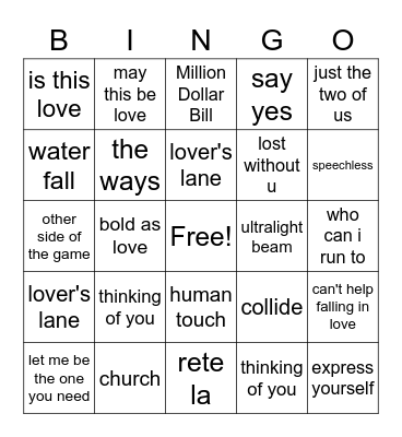 J+J Playlist Bingo Card