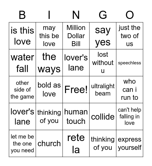 J+J Playlist Bingo Card