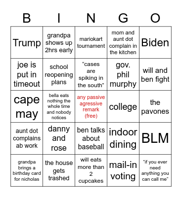 Family Barbeque Bingo Card