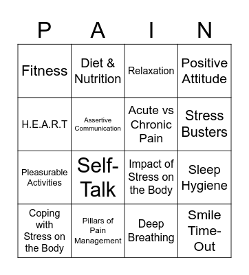 Chronic Pain Bingo Card