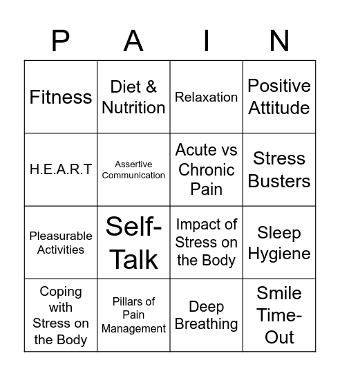 Chronic Pain Bingo Card