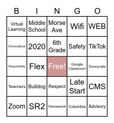 Columbia Middle School Bingo Card