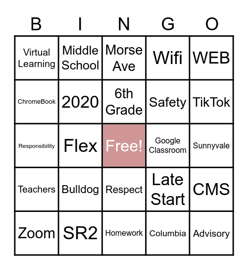 Columbia Middle School Bingo Card