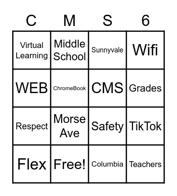 Columbia Middle School Bingo Card