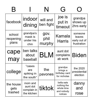 Family Barbeque Bingo Card