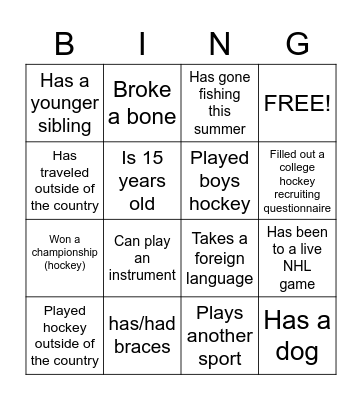 North Stars 16U Tier II Bingo Card