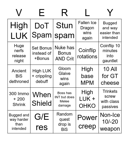 Verly Bingo Card