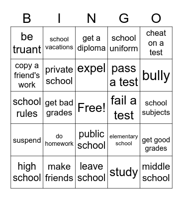 School life Bingo Card