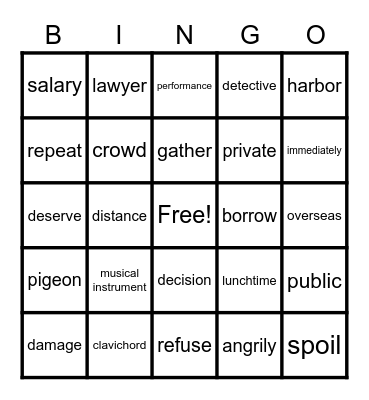 words Bingo Card