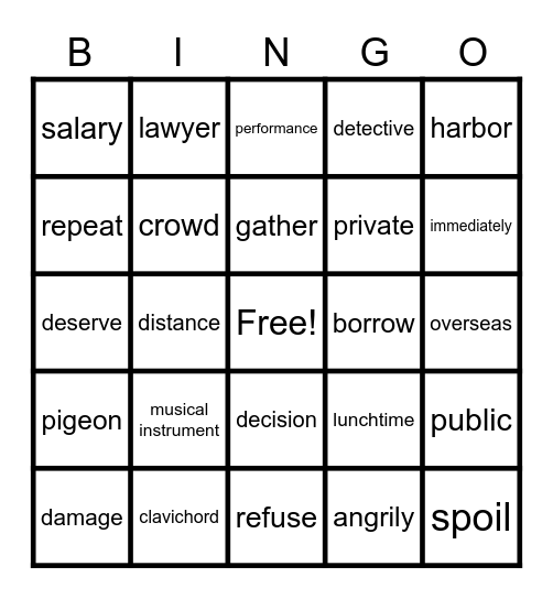 words Bingo Card