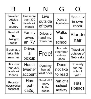 Getting to Know You Bingo Card