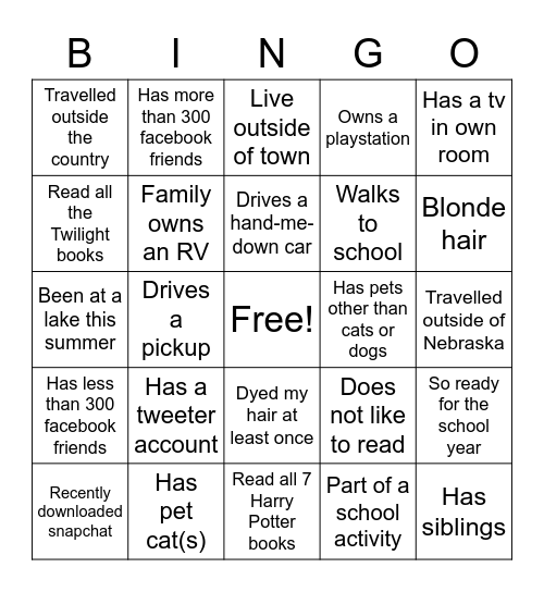 Getting to Know You Bingo Card