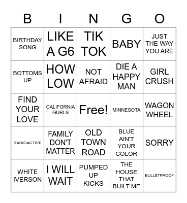 2010s SONGS Bingo Card
