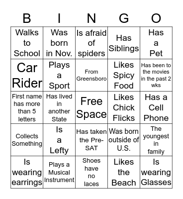 People BINGO Card