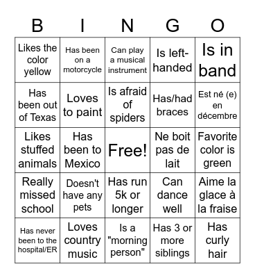 Getting to Know Us Bingo Card