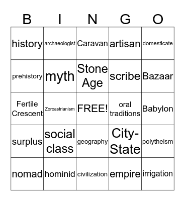 The Beginning of Human Society Bingo Card