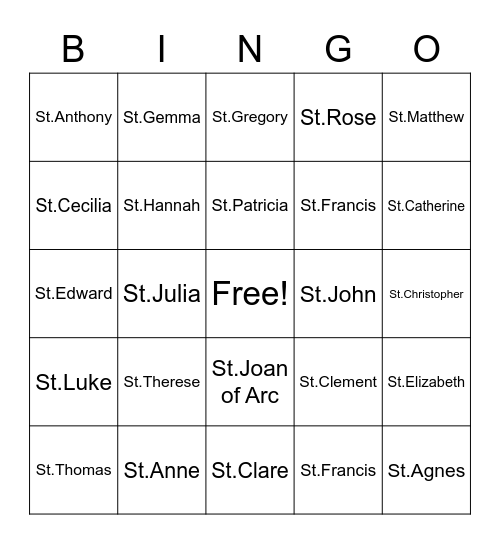 SAINT BINGO Card