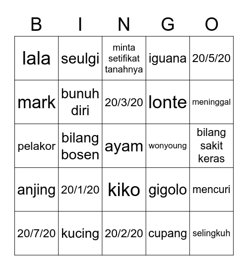 dadah, mad! Bingo Card