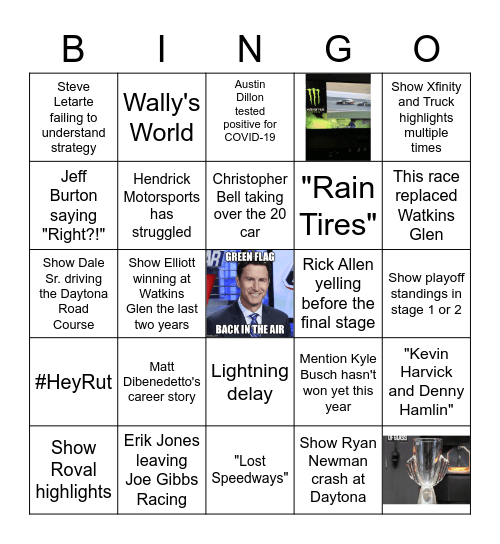 NBC Daytona Road Course Race Bingo Card