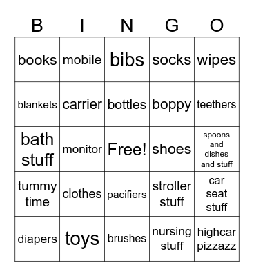 Taggart baby shower Bingo Card