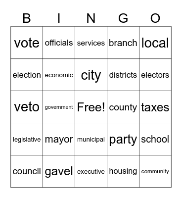 Government Bingo Card