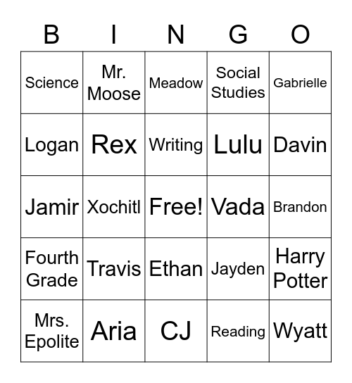 Mrs. Epolite's Awesome 4th Graders! Bingo Card