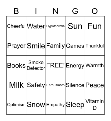 Winter Time Bingo Card