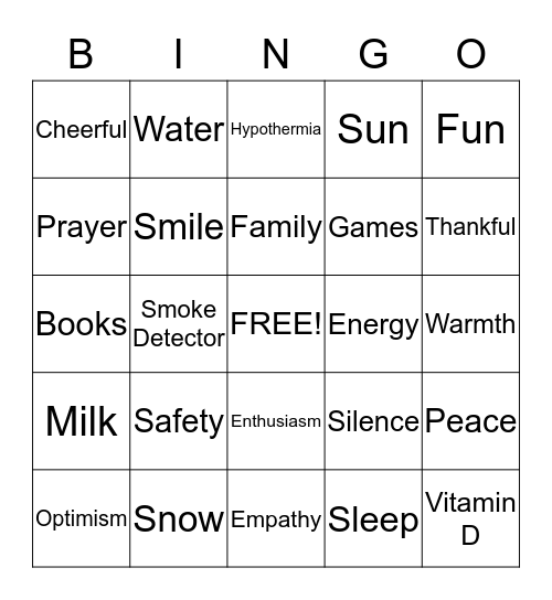 Winter Time Bingo Card