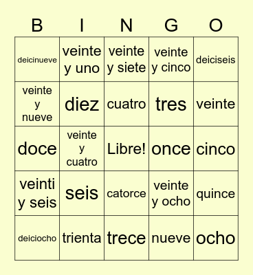 Números Bingo Card
