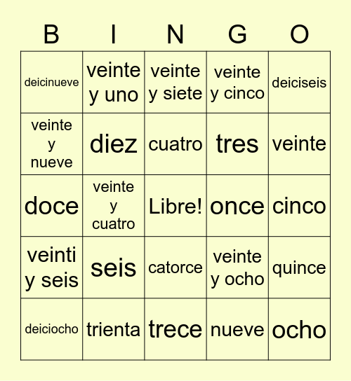 Números Bingo Card