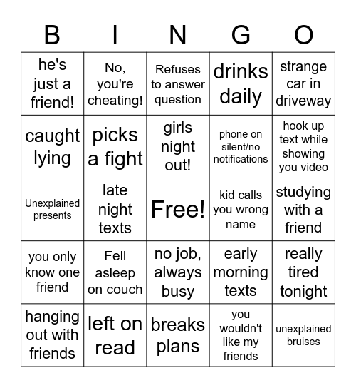 Cheater Bingo Card