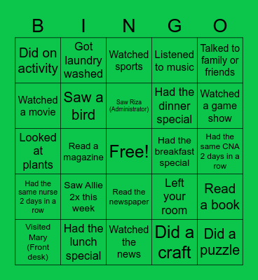 Linda Vista BINGO Card