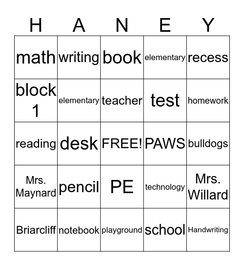 Mrs. Haney's Bingo Bonanza Bingo Card