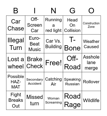 DASHCAM BINGO Card