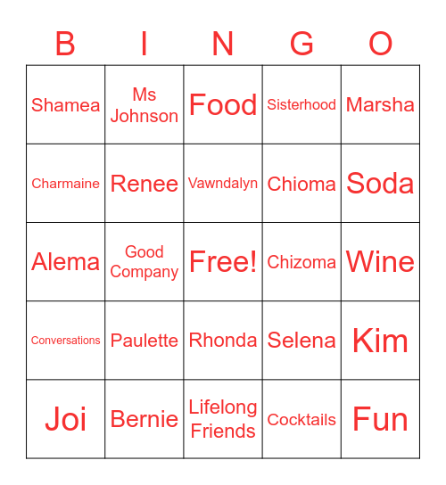 Girls Night Happy Hour Bingo Card