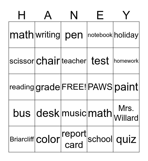 Mrs. Haney's Bingo Bonanza Bingo Card