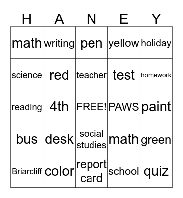 Mrs. Haney's Bingo Bonanza Bingo Card