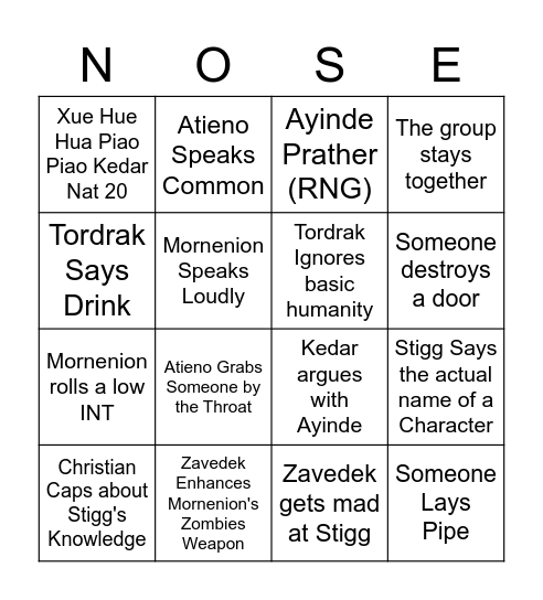 DnD Bingo Card