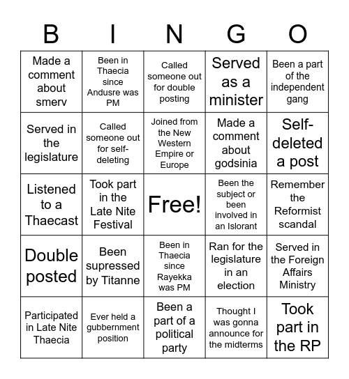 Thaecian Bingo! Bingo Card