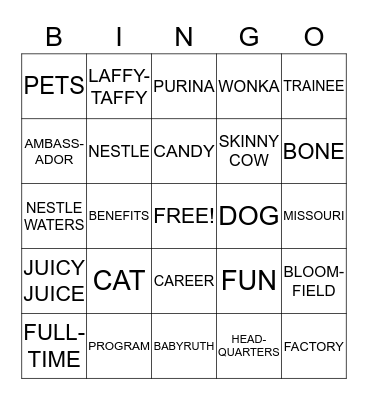 NESTLE PURINA  Bingo Card
