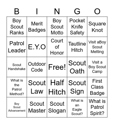 Scouting Adventure Bingo Card